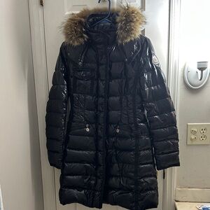 Moncler Black Puffer Coat with Fur Hood